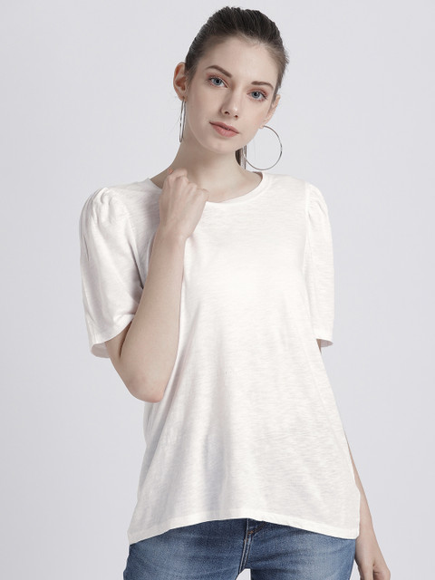 

GAP Women Short puff sleeve T-shirt, Off white