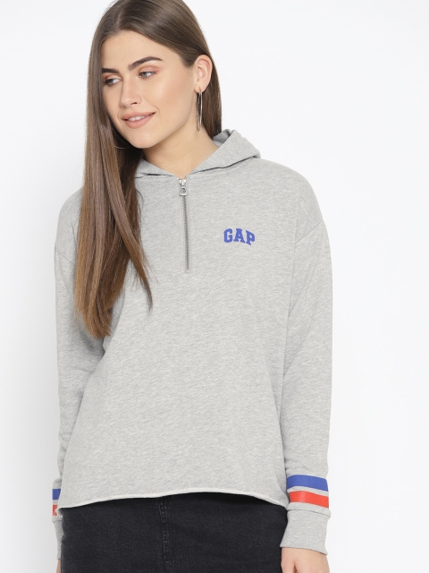 

GAP Women Grey Melange Solid Hooded Sweatshirt