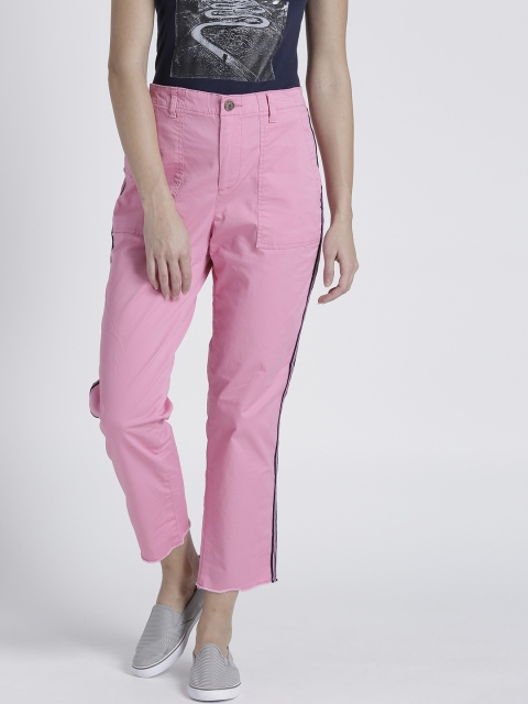

GAP Women Girlfriend Twill Stripe Chinos with Raw Hem, Pink