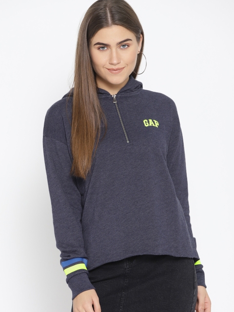 

GAP Women Navy Blue Solid Hooded Sweatshirt