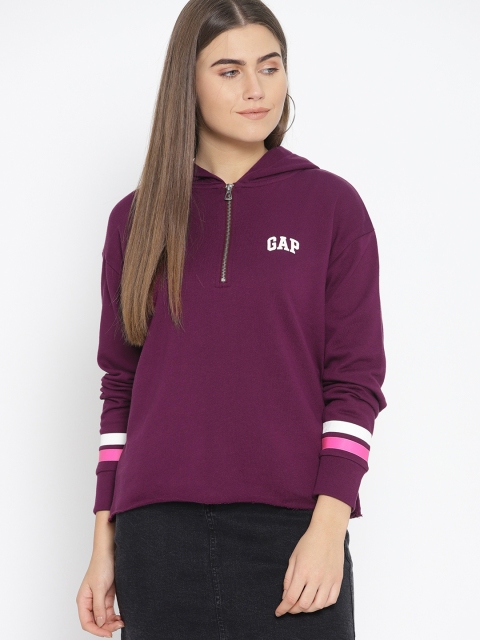 

GAP Women Purple Solid Hooded Sweatshirt