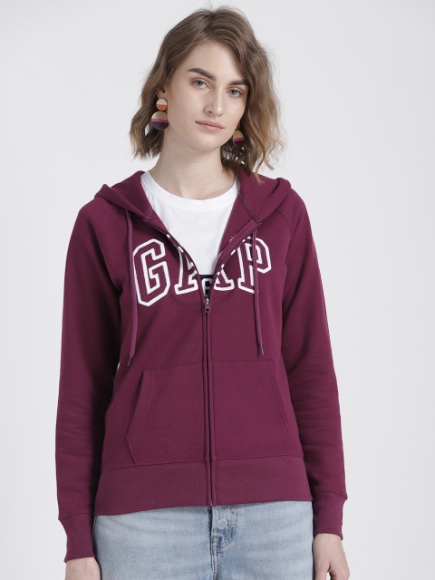 

GAP Women Classic LOGO Zip Hoodie, Burgundy