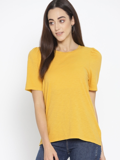 

GAP Women Short puff sleeve T-shirt, Mustard