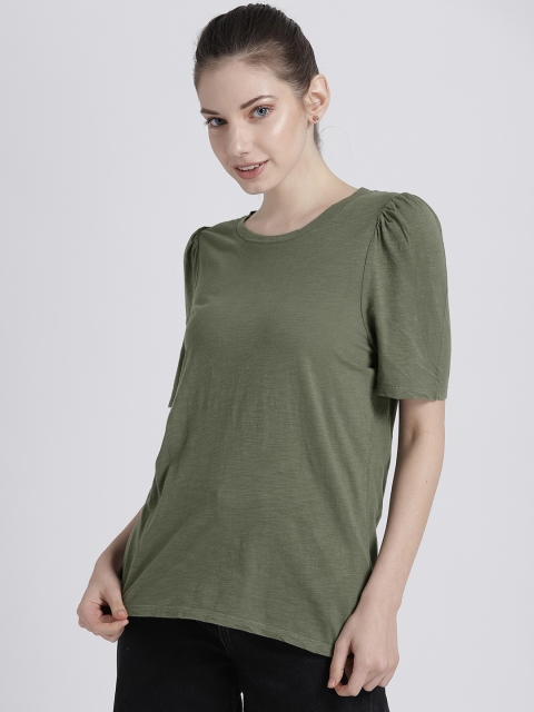 

GAP Women Short puff sleeve T-shirt, Olive