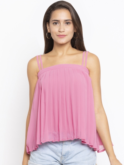 

Iti Women Pink Solid Pleated A-Line Top