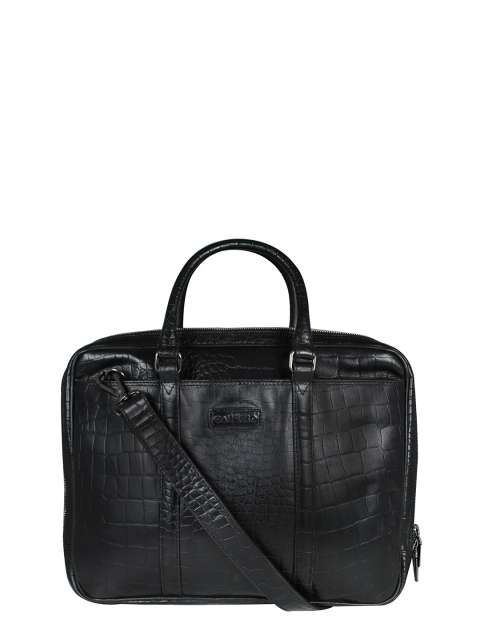 

CALFNERO Men Black Croc Textured Leather Laptop Bag