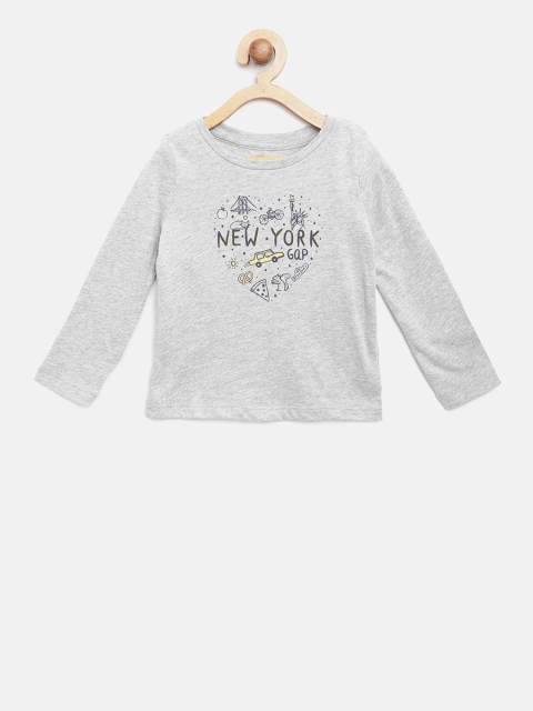 

GAP Girls Glitter Graphic Long Sleeves T-shirt, Grey melange
