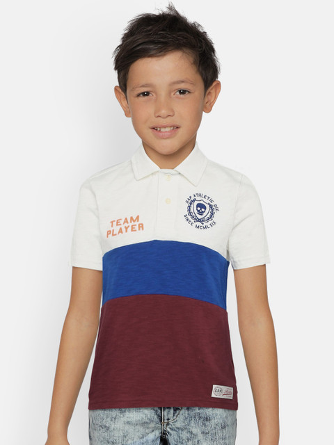

GAP Boy's White & Maroon Colorblock Logo Polo T-Shirt, Off white