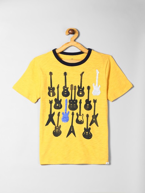 

GAP Boys Yellow & Black Printed Round Neck T-shirt