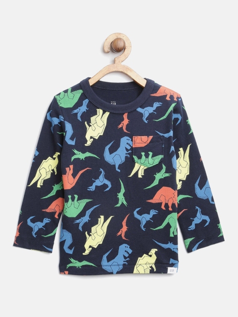 

GAP Boy's Printed Long Sleeve T-Shirt, Navy blue