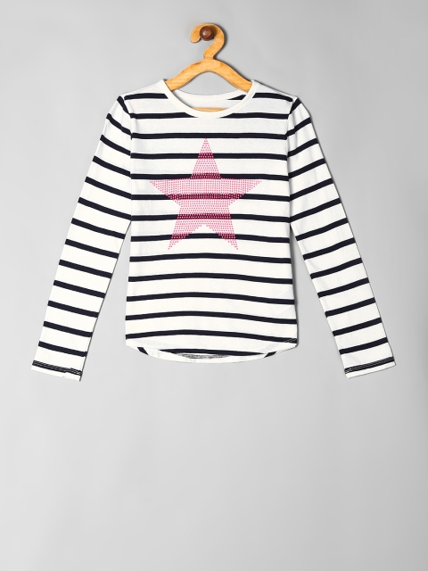 

GAP Girl's Navy Blue & White Graphic Long Sleeve T-Shirt