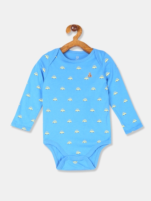 

GAP Infant Boys Turquoise Blue & White Printed Long Sleeve Bodysuit