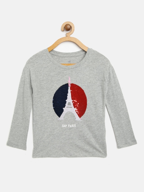 

GAP Girl's Flippy Sequin Graphic T-Shirt, Grey melange