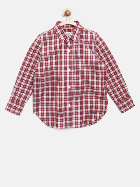 

GAP Boy's Poplin Plaid Long Sleeve Shirt, Red
