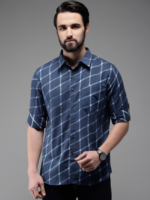 

Anouk Men Blue Regular Fit Checked Casual Shirt