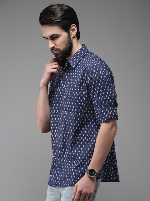 

Anouk Men Navy Blue Regular Fit Printed Casual Shirt