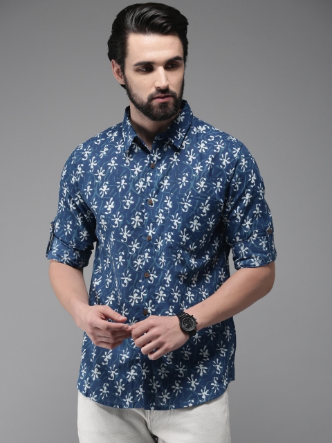 

Anouk Men Blue & White Regular Fit Printed Casual Shirt