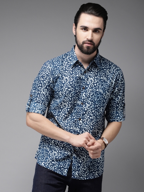 

Anouk Men Blue & White Regular Fit Printed Casual Shirt