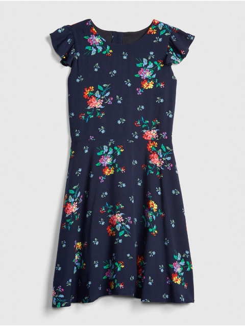 

GAP Girls Navy Blue Floral Printed A-Line Dress