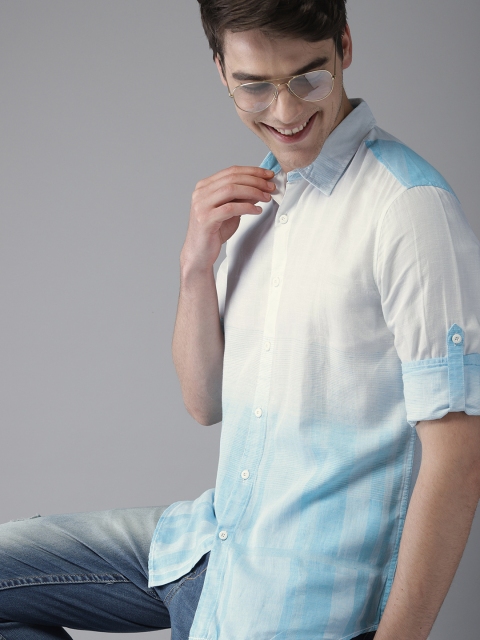 

HERE&NOW Men White & Blue Slim Fit Checked Casual Shirt