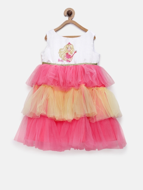 

Barbie by Many Frocks & Girls White & Pink Empire Dress