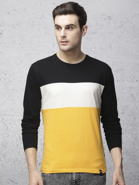 

Ecko Unltd Men Black & Mustard Yellow Colourblocked Round Neck T-shirt