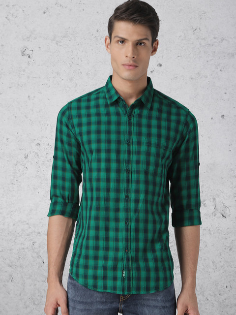 

Ecko Unltd Men Green & Navy Blue Slim Fit Checked Casual Shirt