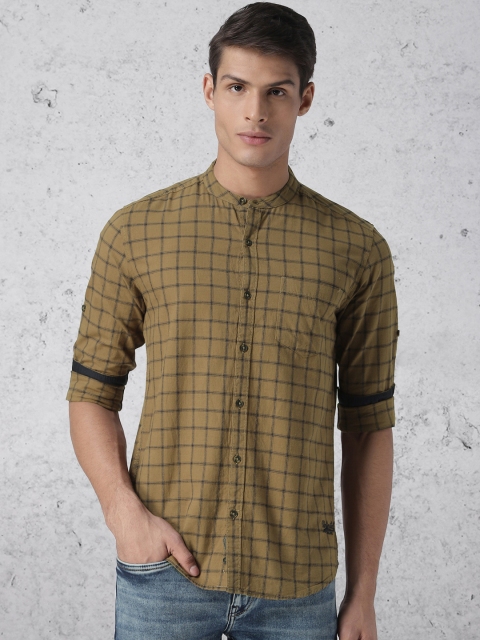 

Ecko Unltd Men Olive Green & Black Slim Fit Checked Casual Shirt