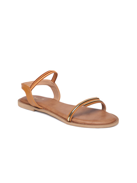 

Inc 5 Women Tan Brown & Gold-Toned Solid Open Toe Flats