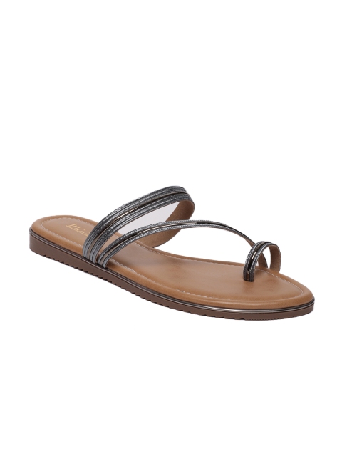 

Inc 5 Women Gunmetal-Toned Woven Design One Toe Flats, Metallic