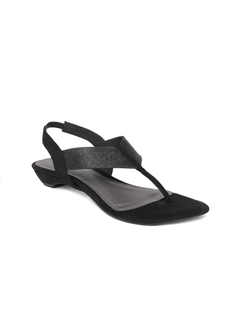 

Inc 5 Women Black Shimmer Detailed T-Strap Flats