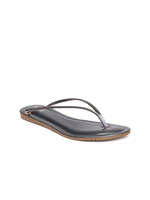 

Inc 5 Women Gunmetal-Toned Solid Open Toe Flats, Metallic