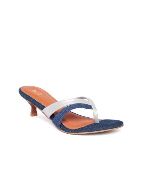 

Inc 5 Women Blue & Silver-Toned Colourblocked Sandals