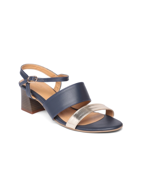 

Inc 5 Women Navy Blue & Gold-Toned Colourblocked Heeled Sandals