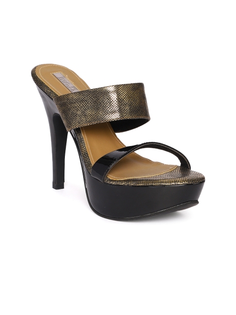

Inc 5 Women Black & Gold-Toned Colourblocked Heels