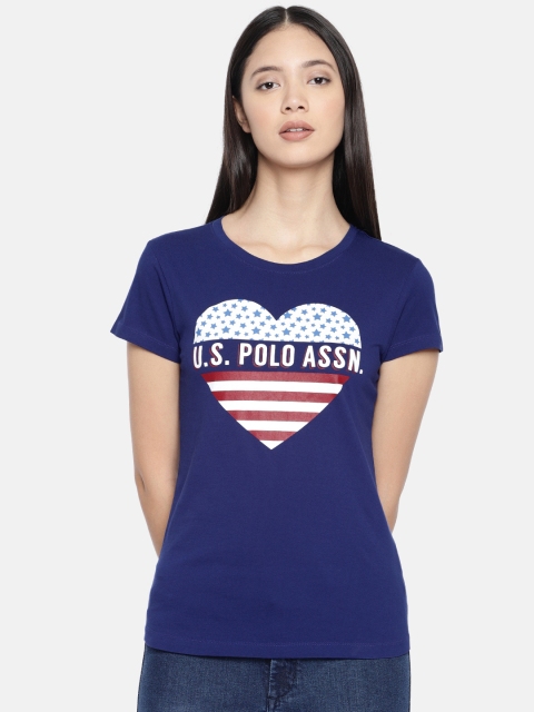 

U.S. Polo Assn. Women Women Navy Blue Printed Round Neck T-shirt