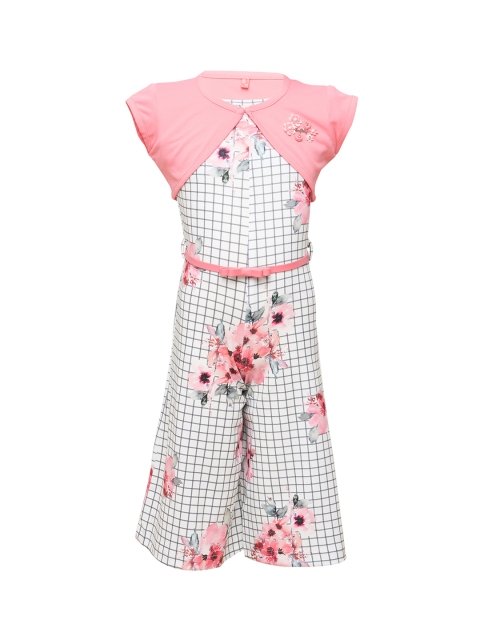 

Tiny Baby Girls Peach-Coloured Checked Culotte Jumpsuit