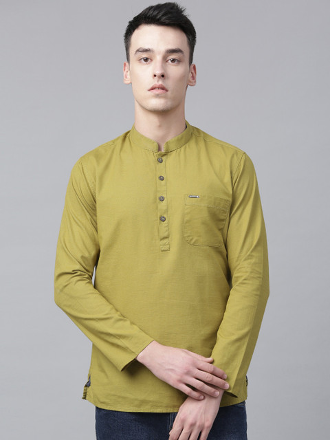 

Peter England Casuals Men Olive Green Solid Straight Kurta