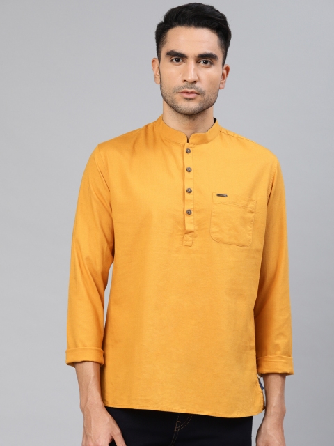 

Peter England Casuals Men Mustard Yellow Solid Straight Kurta