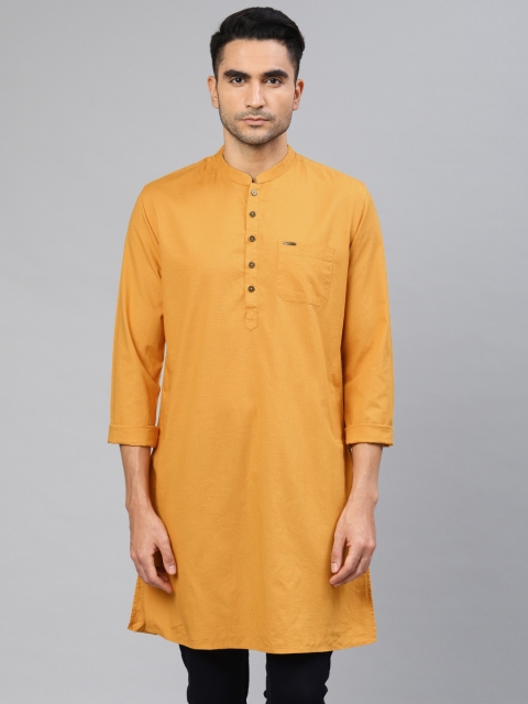 

Peter England Casuals Men Mustard Yellow Solid Straight Kurta