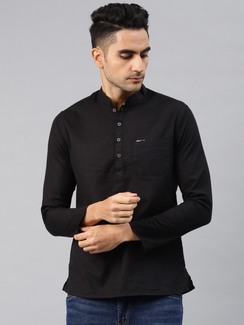 

Peter England Casuals Men Black Solid Straight Kurta
