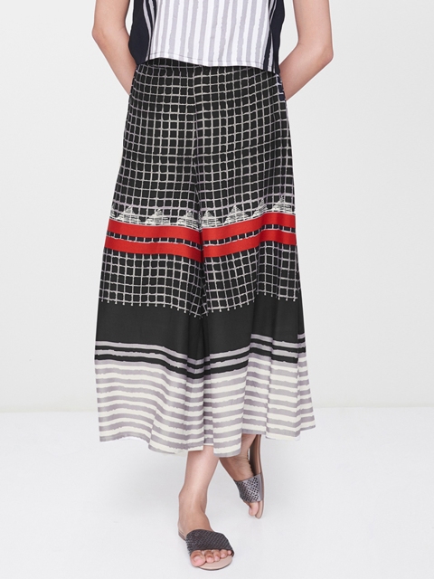 

Global Desi Women Black & Grey Regular Fit Printed Culottes