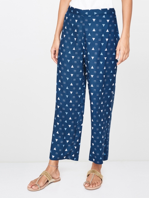 

Global Desi Women Blue Printed Trousers