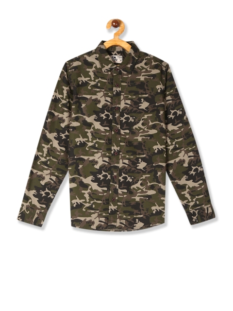 

Flying Machine Boys Olive Green Regular Fit Camouflage Printed Casual Shirt