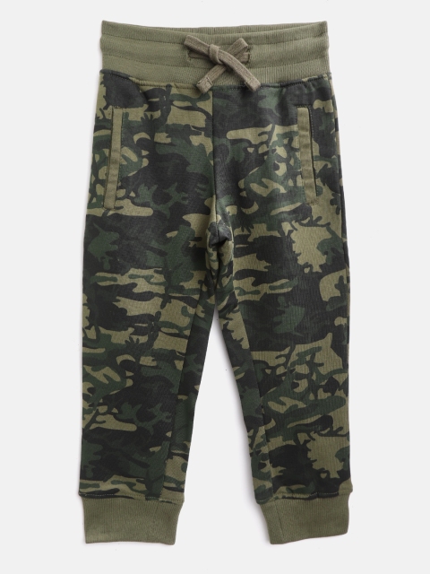 

Flying Machine Boys Olive Green & Black Camouflage Print Knitted Cotton Joggers