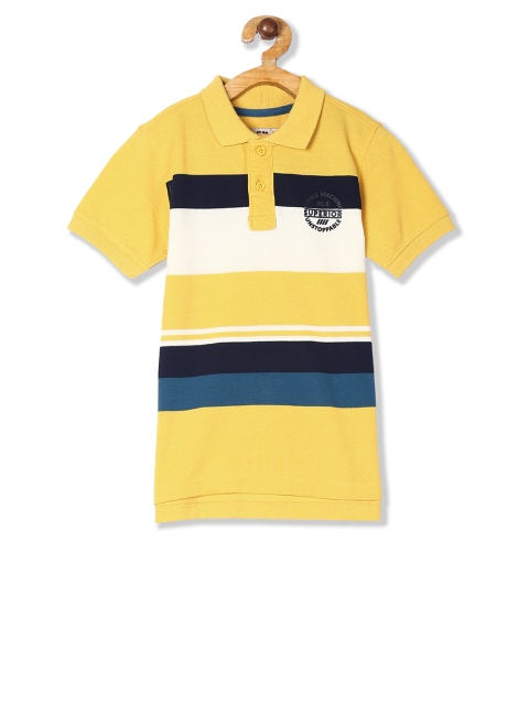 

Flying Machine Boys Yellow Striped Polo Collar T-shirt