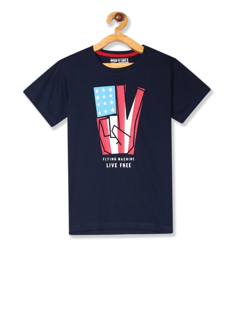 

Flying Machine Boys Navy Blue Printed Polo Collar T-shirt