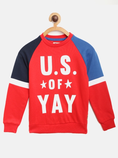 

Flying Machine Boys Red & Navy Blue Printed Sweatshirt