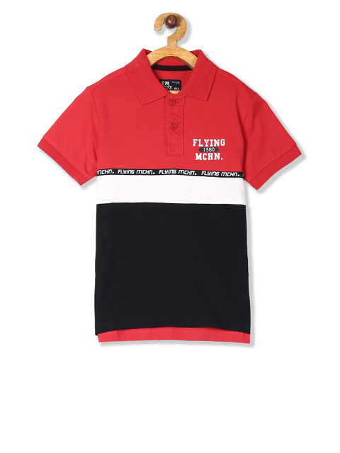 

Flying Machine Boys Red and Navy Blue Colourblocked Polo Collar T-shirt