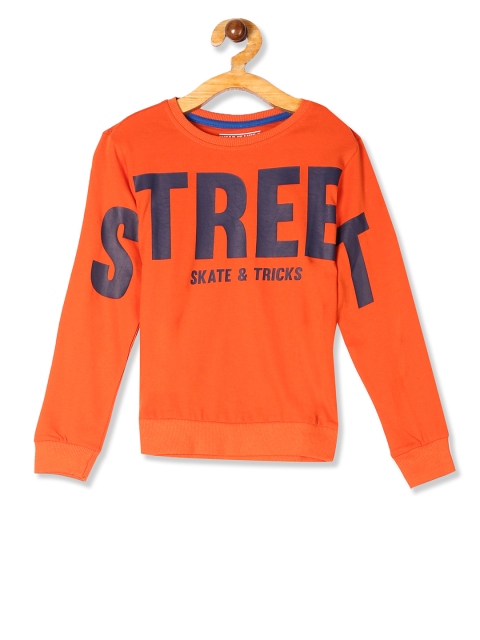 

Flying Machine Boys Orange & Navy Blue Printed Sweatshirt